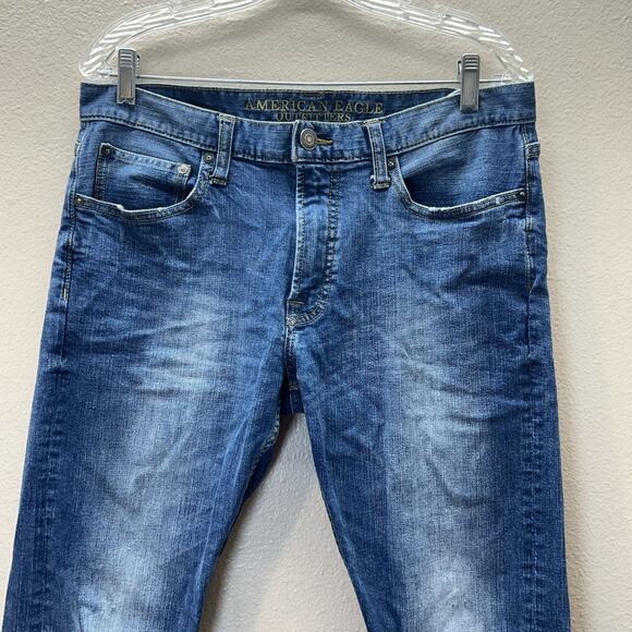 American Eagle Men’s 32x32 Blue Denim Jeans Slim Core Flex Distressed - Picture 2 of 9